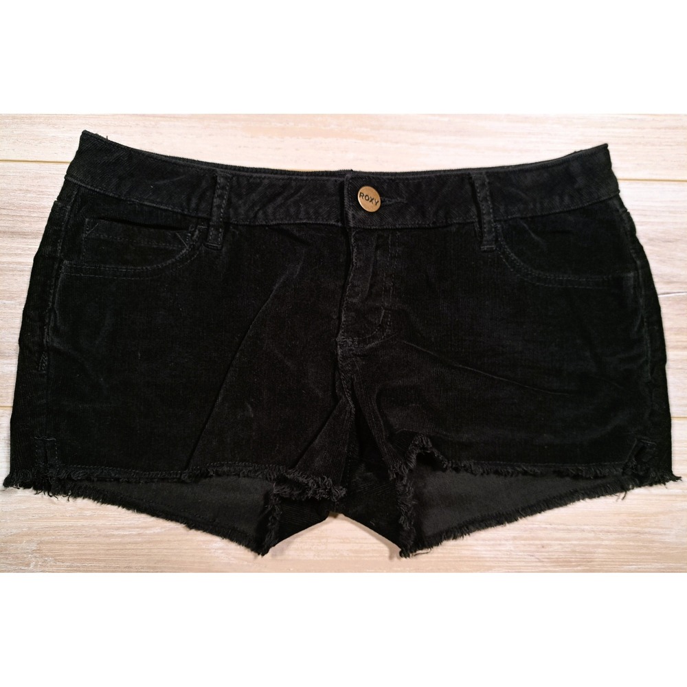Roxy Womens Black Corduroy Cut Off Shorts Low Rise Frayed Hem Size 7